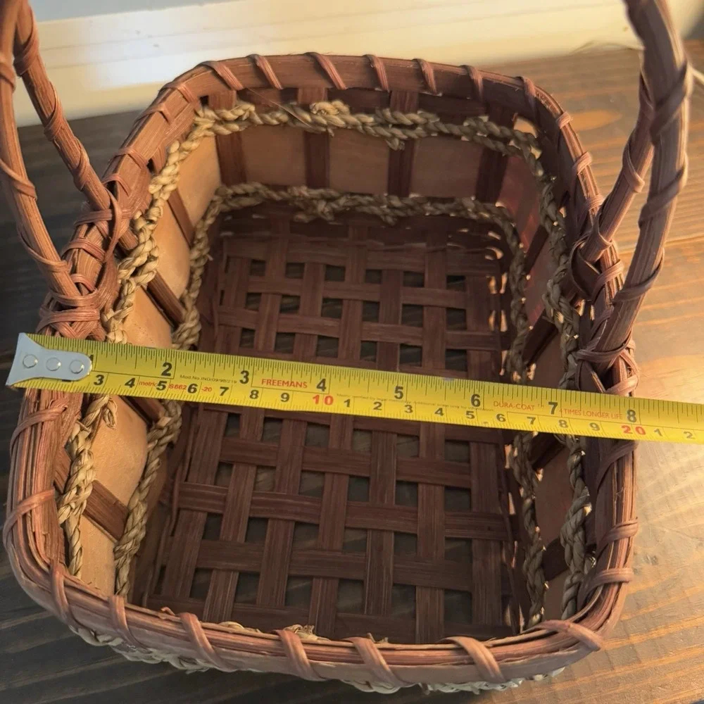 Vintage Cottagecore Wicker Basket Set Heart Glass Handle Holder Grannycore Decor